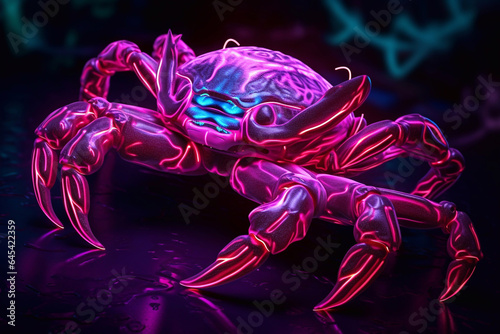 Crab with neon lighting. Seafood.