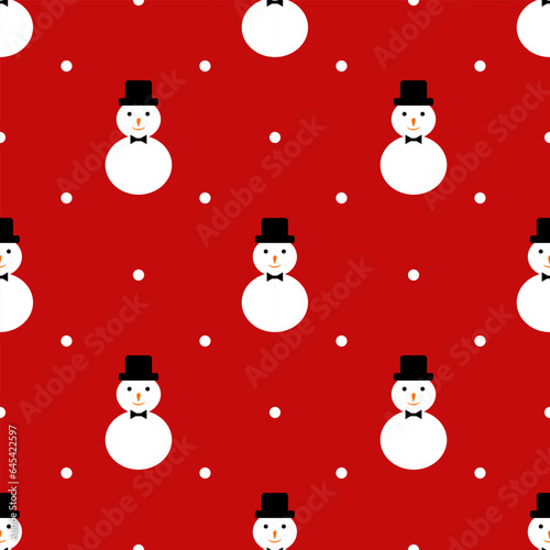 Seamless pattern Christmas snow man in hat with red background or design, print, textile, paper wrap