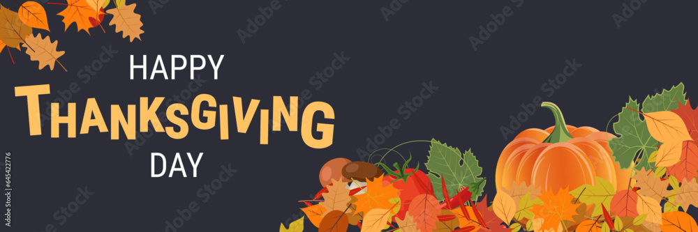 Happy Thanksgiving Day cartoon style vector illustration. Design for banner, flyer, invitation card, coupon, voucher