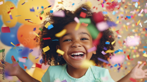 Colorful Birthday Celebration: Multicultural Children's Group Enjoying Joyful Moments with Confetti at a Child's Birthday Party..
