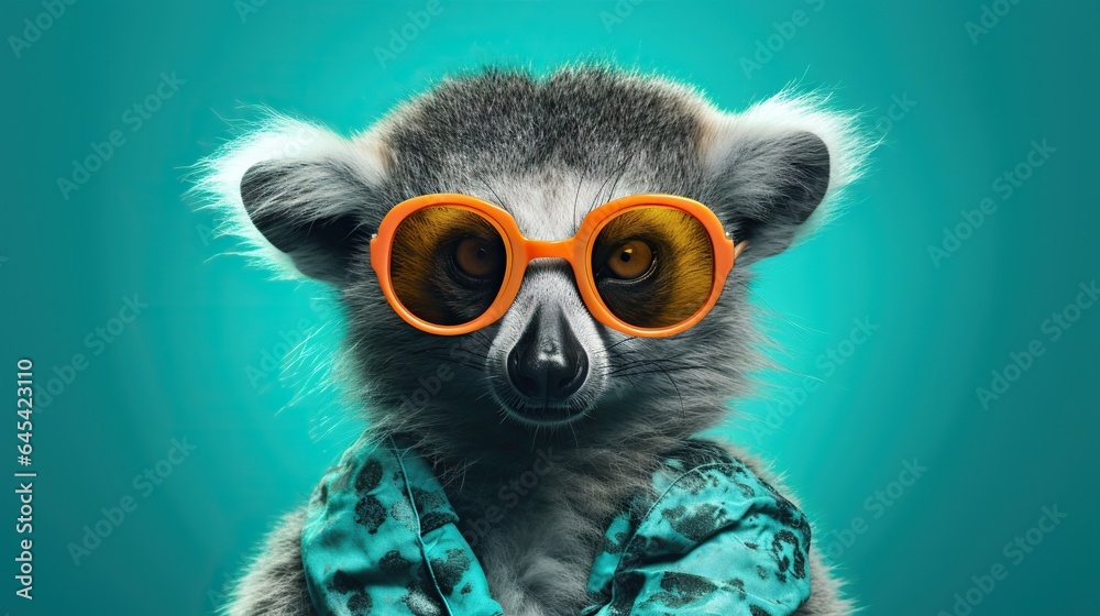  a small animal with orange goggles and a blue shirt.  generative ai