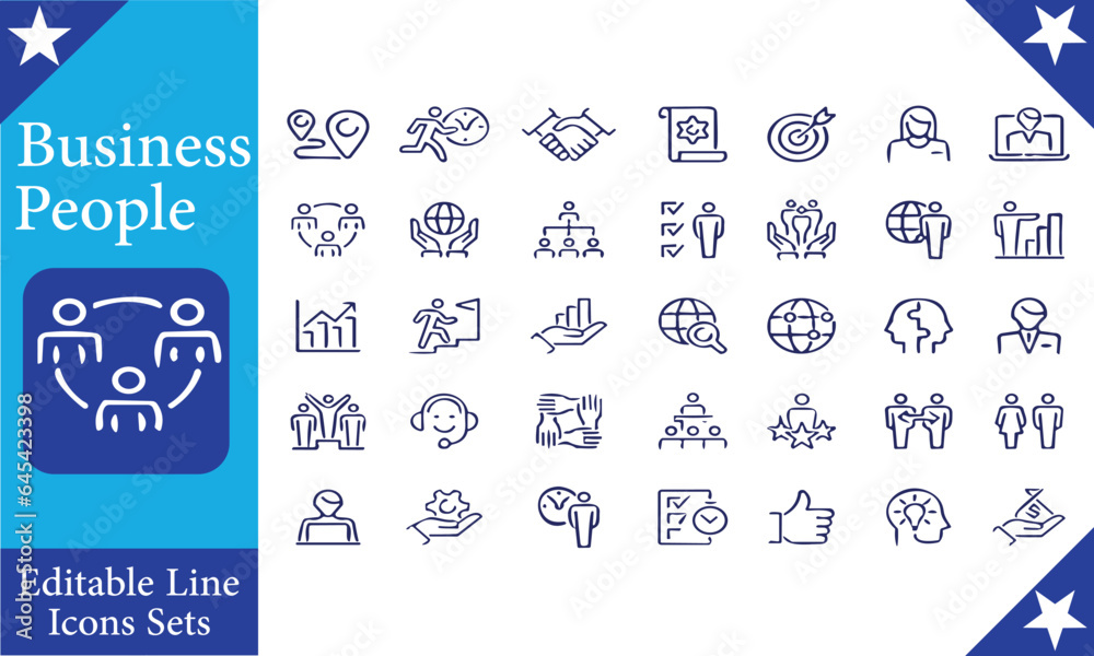 set of business people  , team, structure, communication, member, group Set Teamwork icons set. Teamwork outline icons with editable stroke collection. Includes Team, Cooperation, Vision, Motivation, 