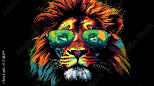  a lion wearing sunglasses with a splash of paint on it. generative ai