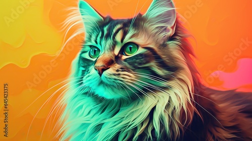  a painting of a cat with green eyes and long hair.  generative ai © Shanti