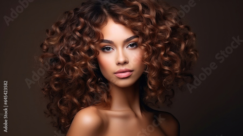 Woman with curly hair and beautiful make-up