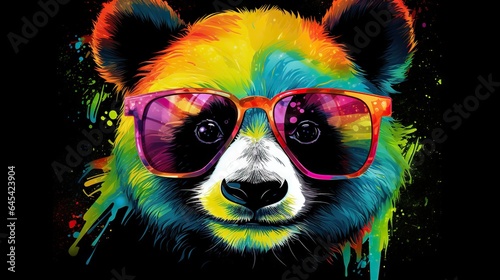  a colorful panda bear with sunglasses on it's face.  generative ai