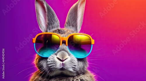  a rabbit wearing sunglasses with a purple background and a pink background. generative ai