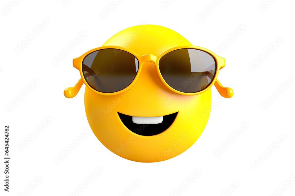 Cool smiley 3D icon with sunglasses, white isolated background PNG