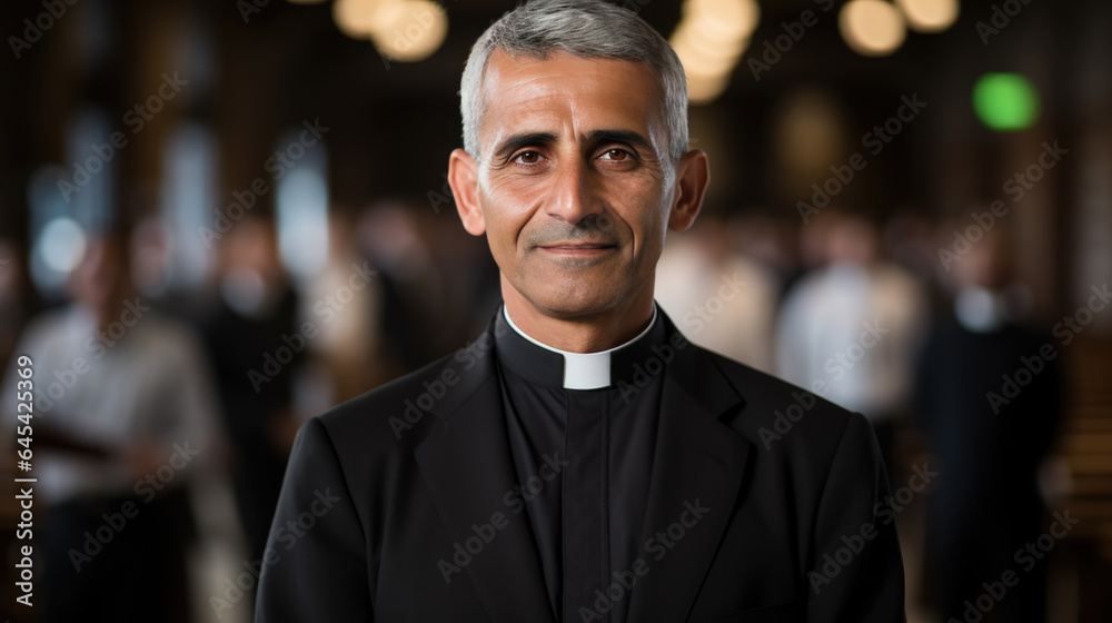 Portrait of a male priest in a church