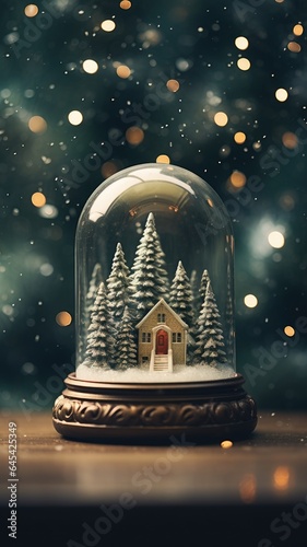 A snow globe with a charming little house inside, capturing the magic of a winter wonderland