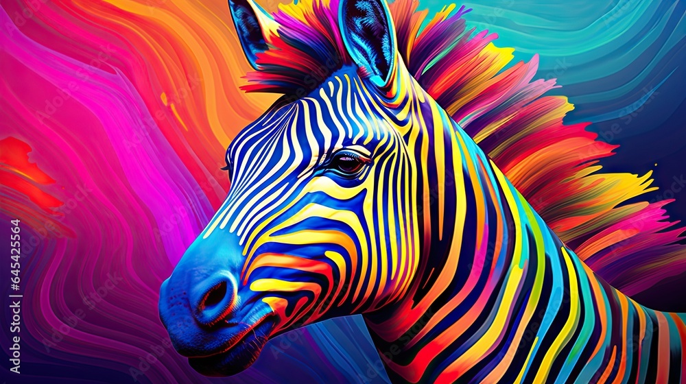 a colorful zebra with a blue background and a red, yellow, and blue background. generative ai a colorful zebra with a blue background and a red, yellow, and blue background. generative ai