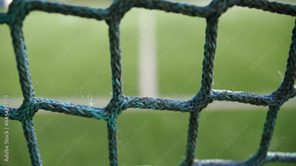 Fototapeta premium Green Football Pitch Seen Through a Net Rack Focus