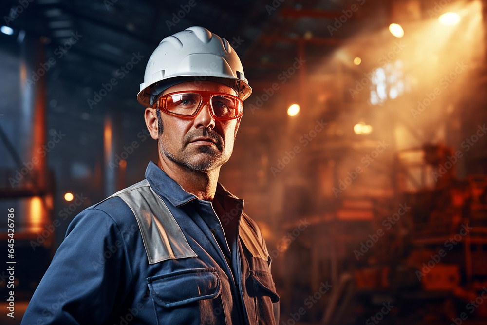 Professional engineer worker wearing uniform in a factory. Generative AI Professional engineer worker wearing uniform in a factory. Generative AI