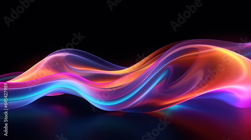 Abstract liquid glass holographic iridescent neon curved wave. Generative ai