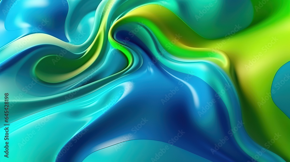 Naklejka premium Abstract fluid organic 3D background banner with blue and green. Generative ai