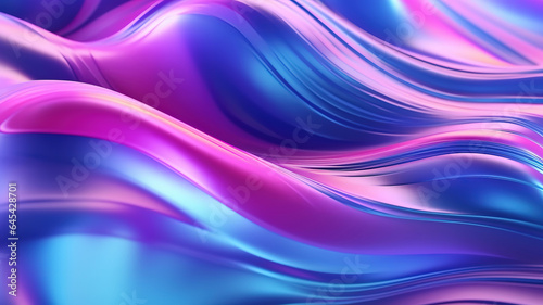 Abstract fluid 3d render iridescent holographic curved wave. Generative ai