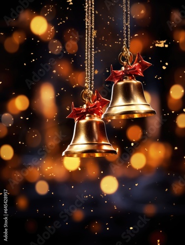 Two festive bells adorned with red bows