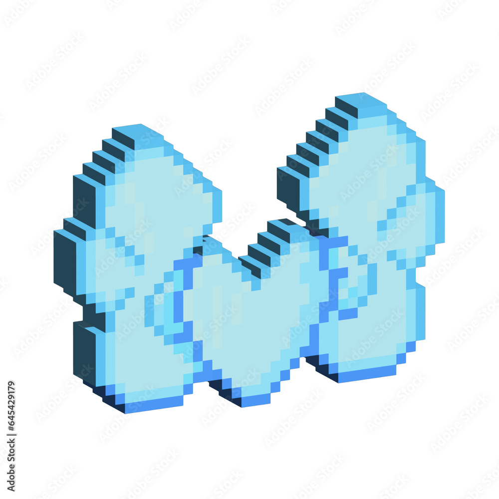 Obraz premium Isometric Pixel art 3d of blue heart with wings for items asset. heart with beautiful wings on pixelated style.8bits perfect for game asset or design asset element for your game design asset.