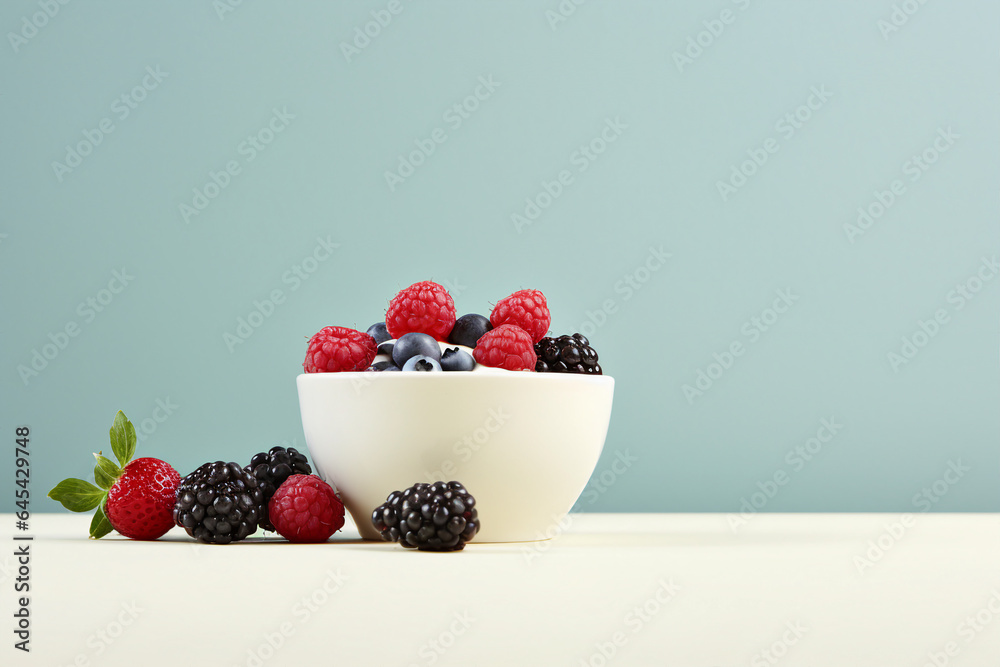 Generative AI picture of a variety tasty fresh summer berries for a healthy smoothie or yogurt