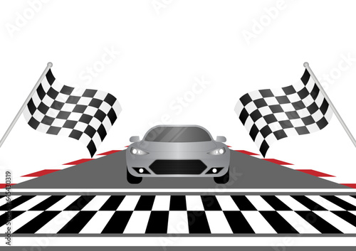Racing Car Driving on Racing Track. Sport Racing Track With Stadium. Race Track Road. Vector Illustration. 