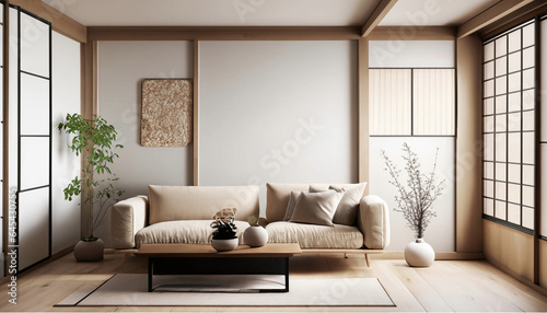 Japanese style living room, modern minimalist style