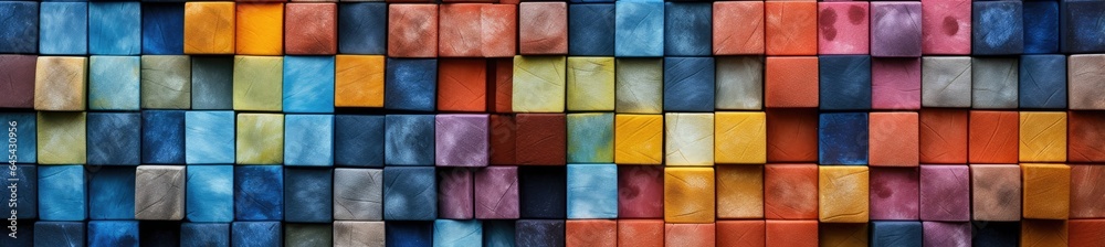 A vibrant and playful multicolored wall made of various blocks