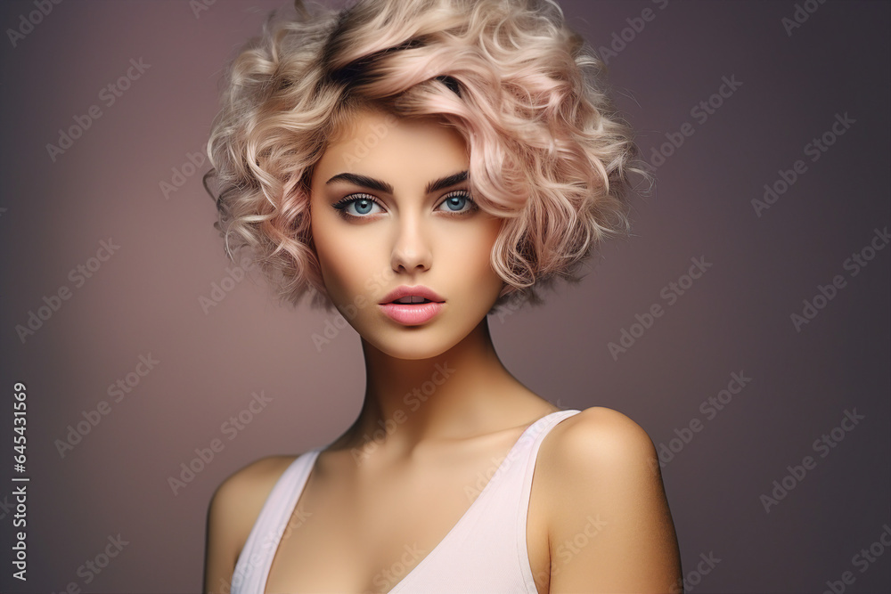 Generative AI portrait picture of young attractive blond hairdo female glamorous style Generative AI portrait picture of young attractive blond hairdo female glamorous style