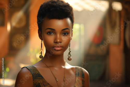 Generative AI portrait of natural beauty perfect african american woman