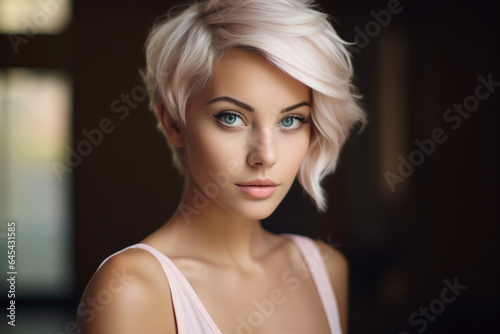 Generative AI portrait of fashion model advertising blond brunette hair paint polish coloring hairstyle