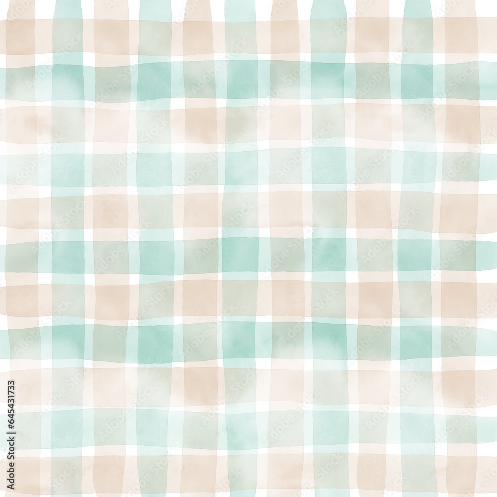 Green Beige Gingham Check Hand Drawn Background Green Beige Gingham Check Hand Drawn Background