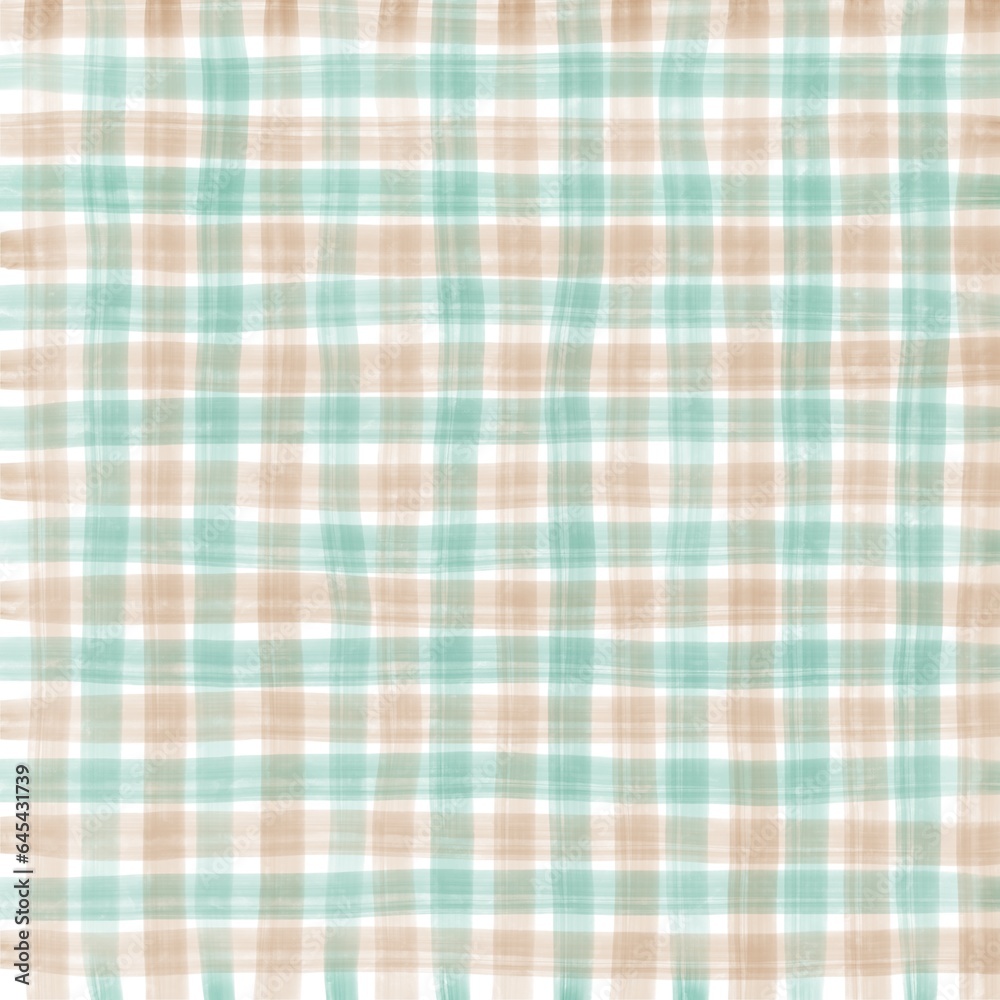 Green Beige Gingham Check Hand Drawn Background