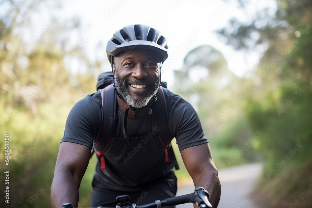 Generative AI photograpy of sporty happy man in protective helmet riding park exploring city nature outdoors Generative AI photograpy of sporty happy man in protective helmet riding park exploring city nature outdoors