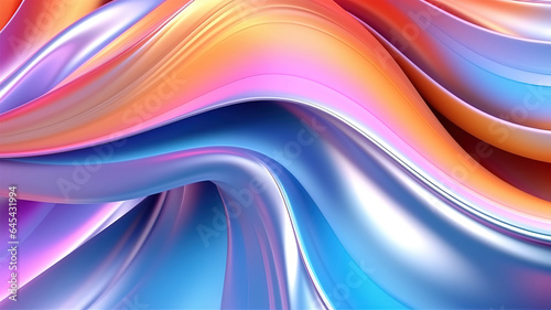 Abstract twisted organic 3D background with iridescent holographic. Generative AI