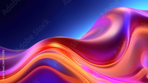 Dark blue abstract background with ultraviolet neon glow, blurry light lines, waves. Generative AI