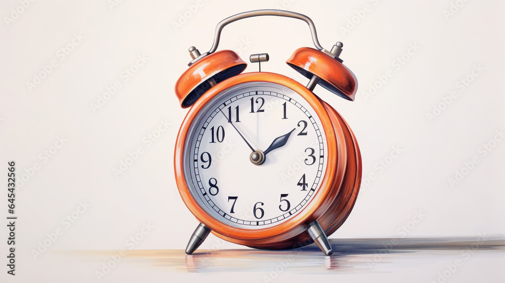 orange retro alarm clock on a light background, generated by AI orange retro alarm clock on a light background, generated by AI