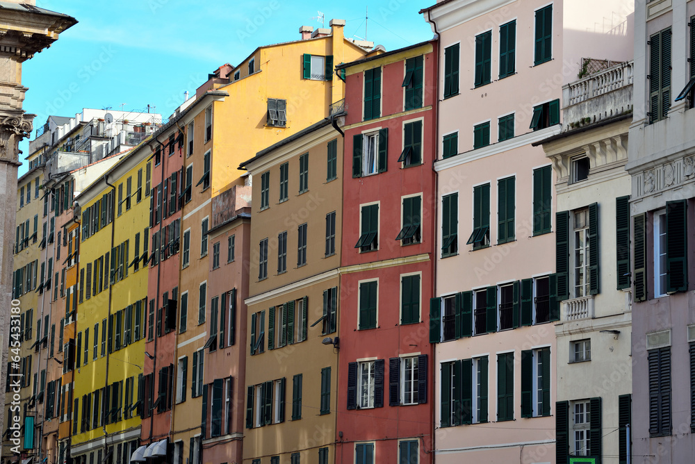 colorful houses in the historic center of Genoa Italy