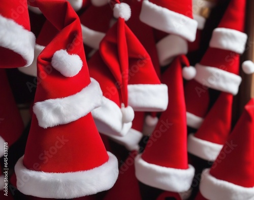 Festive Santa Claus Hats for a Merry Celebration. AI Generated.