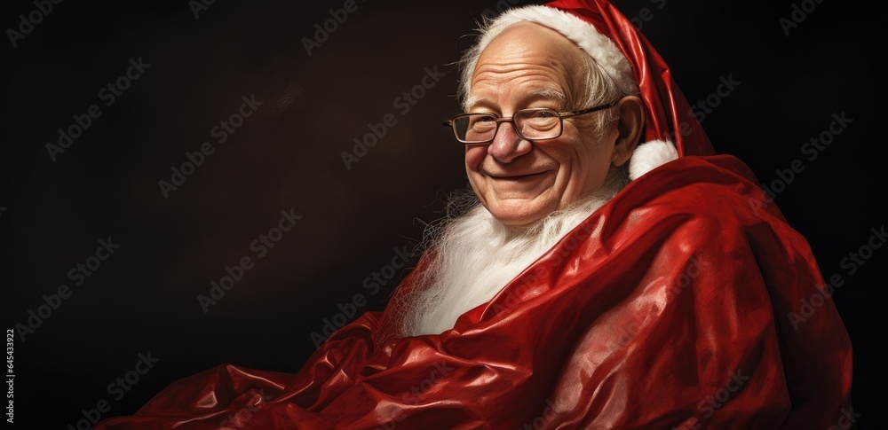 A man dressed as Santa Claus in a festive painting