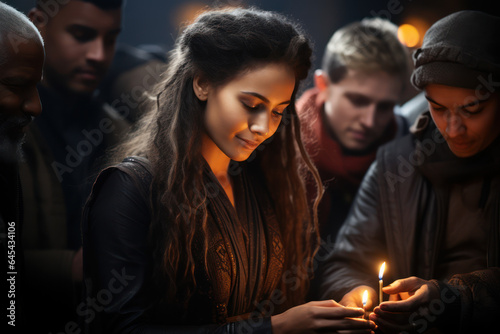 Unity in Prayer. People of different ages and backgrounds praying together, illustrating the inclusive nature of the culture of faith. Generative Ai.