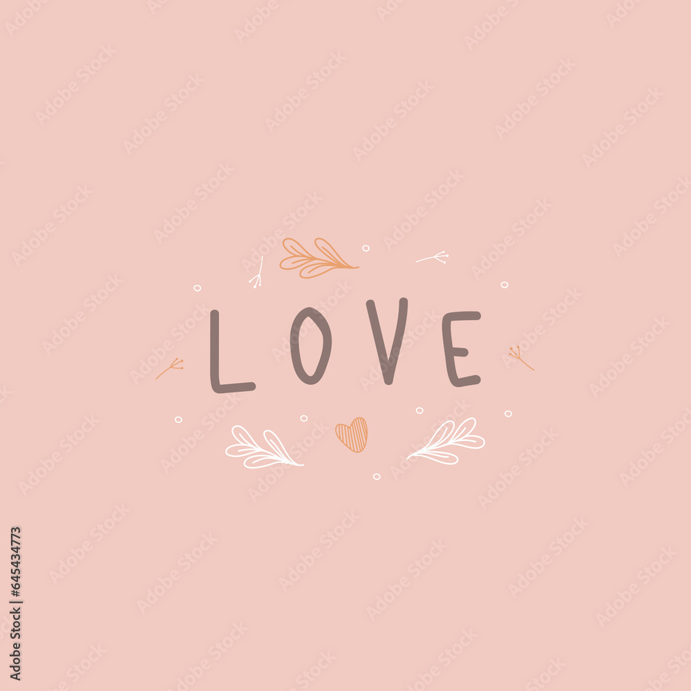 February 14 postcard, love you card, vector, lettering, soft