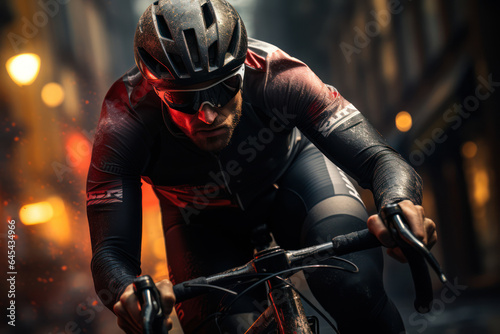 Against the Clock. A cyclist speeds through a challenging course, embodying the urgency of athletic pursuit. Generative Ai.