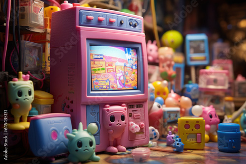 A collection of retro toys, takes viewers on a trip down memory lane to the noughties. Generative Ai.