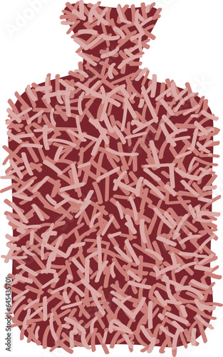Cute pink fuzzy hot water bottle vector illustration isolated on transparent background. Winter cozy textured accessory symbol