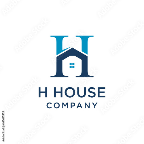 HOUSE H roof shape logo the letter H is light blue and dark blue