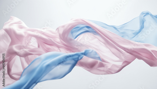 Silk background texture. Flying colorful iridescent clothes. Wavy folded bright organza, shiffon fabric. 