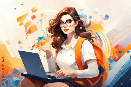 woman designer working on computer , night time, AI Generated