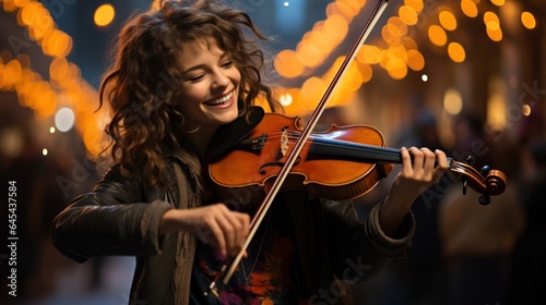 Girl violinist as a street musician