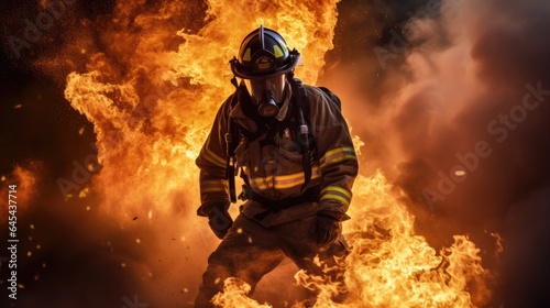 Firefighters fighting a fire in the midst of fire and smoke.