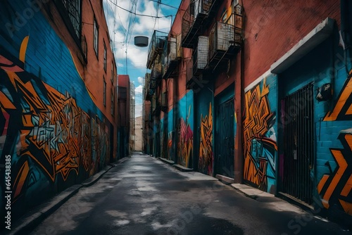 an urban alleyway bursting with vibrant and evocative street art - AI Generative © Being Imaginative