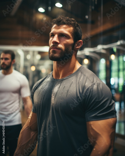 Muscular man posing at the gym